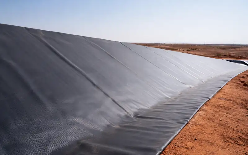 Casier de décharge étanchéifié avec une géomembrane au Maroc